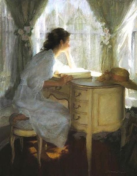 Ahh, The Pretty Things Reading Art, Woman Reading, Old Paintings, Girl Reading, Romantic Art, A Desk, Art Themes, 그림 그리기, Design Branding