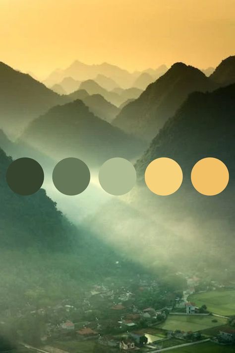 colorpalette green yellow scenery color palette amazingview hues greenmountain mountaincolor Forest Green Yellow Color Palette, Golden Green Color Palette, Light Green And Gold Color Palette, Yellow Black Colour Palette, Green Pallette Aesthetic, Yellow Aesthetic Color Palettes, Green Sunset Color Palette, Yellow Ocher Color Palette, Yellow And Cream Color Palette