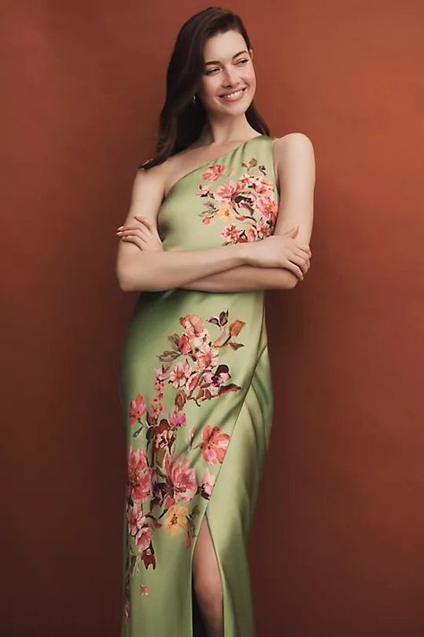 Women's Dresses | Shop Best Dresses | Anthropologie Bridesmaid Dresses Floral Print, Printed Bridesmaid Dresses, Stretch Satin Dress, Sachin Babi, Anthropologie Style, Special Dresses, Green Floral Dress, Maxi Dress Green, Stretch Satin