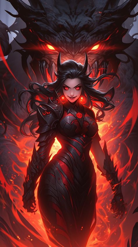 Anime Demon Woman Black Hair, Demon Queen Art, Demon Woman, Female Demons, Fantasy Demon, Gothic Fantasy Art, Demon Art, Creepy Art, Fantasy Concept Art