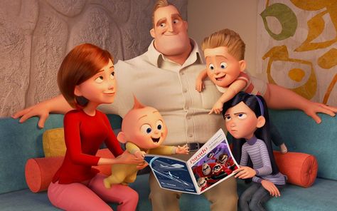 *JACK-JACK, ELAST-I-GIRL/HELEN PARR, MR. INCREDIBLE/BOB PARR, DASH & VIOLET PARR ~ The Incredibles, The Incredibles 2004, Disney Incredibles, Violet Parr, Disney Mom, Family Reading, Pixar Movies, Superhero Movies, Cartoon Movies, Disney Films