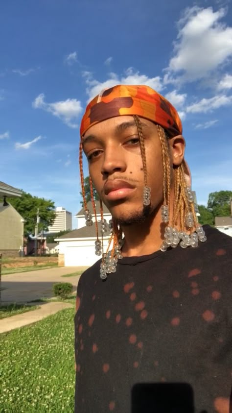 Durag With Braids, Blonde Twists Men, Native Braids Hairstyles, Braids With Beads Men, Guys With Braids, Durags Men Fashion, Durag Men, Cornrows Box Braids, Long Hair Braids