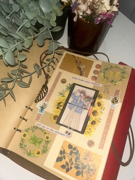 Sunflower vibes for this scrapbooking journal page 🌻 #scrapbooking #scrapbook #journal #journaling #art #aesthetic Sunflower Scrapbook Ideas, Page Scrapbooking, Scrapbooking Journal, Journal Page, Scrapbook Journal, Art Aesthetic, Finding Joy, Journal Pages, The Ordinary