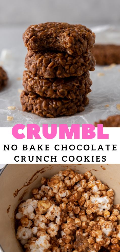 These crunchy no-bake chocolate caramel cookies are the perfect cookie all year round! It is made with caramel, chocolate, marshmallow, butter and rice krispies. Copycat Crumble, The Best No Bake Cookies, Star Crunch Cookies, No Bake Candy, No Bake Cookies Recipe, Star Crunch, Crumbl Copycat, Best No Bake Cookies, Big Cookies