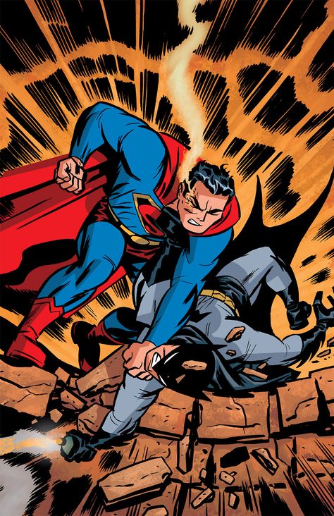 Superman vs. Batman by the late Darwyn Cooke. Superman Vs Batman, Art Dc Comics, Darwyn Cooke, Superman Family, Superman Art, Famous Comics, Worlds Finest, Bruce Timm, Arte Dc Comics