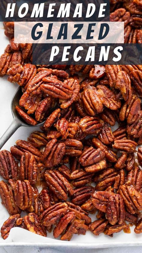 Candied Pecans are a sweet and crunchy treat that is easy to mix together and bake anytime you need to satisfy a sweet tooth! Glazed Pecans Easy, Pecan Glaze Recipe, Glazed Pecans Recipe, Pecan Glaze, Pecan Recipes Easy, Chinese Chicken Salad Recipe, Mug Desserts, Cheesecake Easy, Glazed Pecans