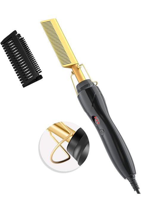 Electric Hot Comb, Professional High Heat Ceramic Pressing Combs for Black Hair, Copper Hair Straightening Comb for American African Hair, Hair Straightener Comb for Beard Wigs, Temperature Adjustable Beard Wig, Comb Straightener, Hot Comb, Black Women Hair, Straightening Comb, African Hair, Hair Straightening, Copper Hair, African Hairstyles