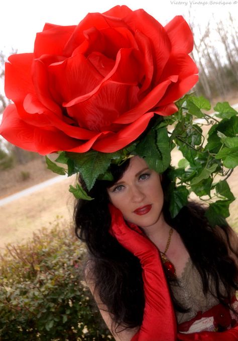 Headdress,Giant flower hat, RED ROSE, Floral, headpiece, headdress, Derby hat, Huge Rose, costume ROSE  headdress flower Rose Costume, Head Dresses, Carnaval Costume, Giant Roses, Flower Costume, Flower Headdress, Rose Hat, Dubai World, Giant Flowers