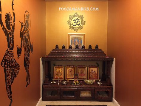 Pooja Mandirs, Made in the USA (North Carolina) Room Colour Ideas, Pooja Room Designs, Smart Decor Ideas, Temple Room, Interior Design Videos, Mandir Design, Temple Design For Home, Pooja Mandir, Indian Interiors