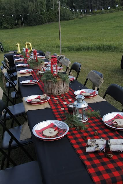 Camping Party Ideas, Camping Theme Birthday Party, Camping Theme Birthday, Lumberjack Birthday Party, Lumberjack Baby Shower, Camp Party, Lumberjack Birthday, Plaid Party, Lumberjack Party