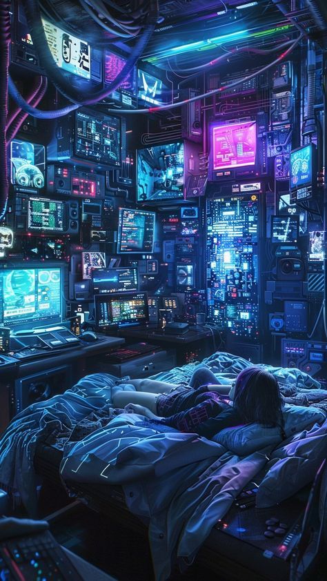 Tech Dystopia, Cyberpunk Scenery, Scifi Landscape, Neon Cyberpunk Aesthetic, Cyberpunk Interior, Cyberpunk Room, Cyberpunk Games, Neon Cyberpunk, Sci Fi Landscape