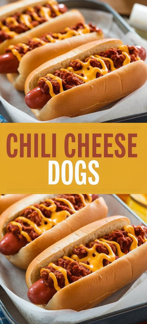 Ultimate Chili Cheese Dogs – These chili cheese dogs are the perfect comfort food! Topped with a hearty chili and gooey melted cheese, they’re a deliciously indulgent treat that’s perfect for game day or a casual dinner. Homemade Chili Dogs, Manwich Chili Recipe, Chicago Dogs Recipe, Chili Dogs Recipe, Chilli Dogs Recipe, Chili Cheese Recipes, Chicago Dog Recipe, Southern Hot Dog Chili, Chili Cheese Dog Recipe