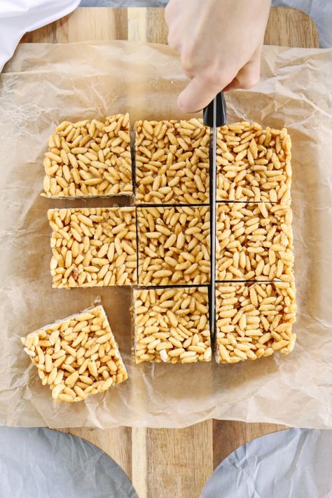 Rice Puff Recipes, Rice Crispy Treats Recipe, Rice Treats, Butter Honey, Crispy Rice, Cereal Bars, Puffed Rice, Honey Nut, Rice Crispy Treats