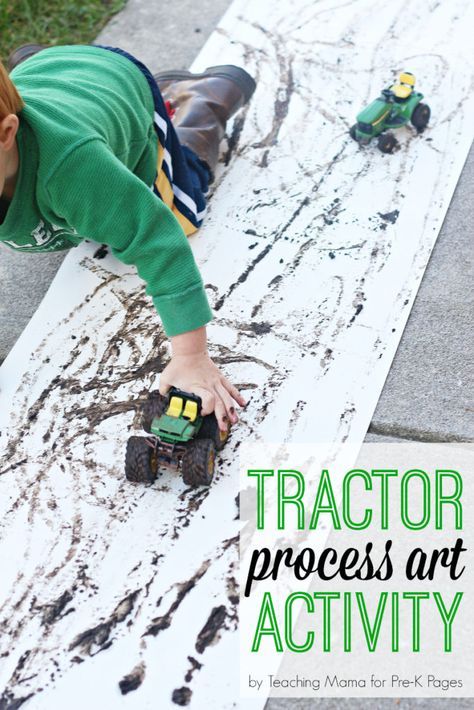 tractor process art activity for preschool Mud Painting For Kids, Mud Activities, Mud Painting, Farm Crops, Farm Activities Preschool, Farm Week, Farm Animals Preschool, Farm Harvest, Farm Animals Activities