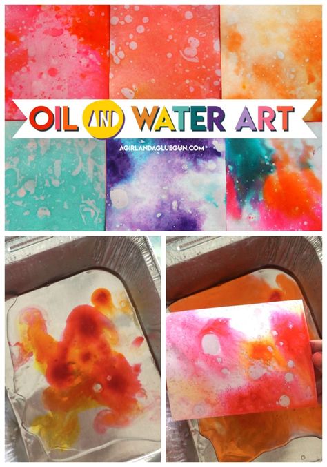 Oil and Water art Oil And Water Painting Preschool, Oil And Water Painting, Water Arts And Crafts Preschool, Water Unit Preschool Art Projects, Oil Water Painting, Water Art For Preschoolers, Water Activities For Toddlers Classroom, Water Art Projects For Kids, Water Art For Toddlers