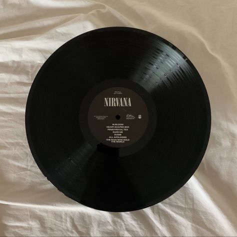 White background and a record vinyl by the famous grunge band nirvana Record Aesthetic Vinyl, Record Widget, Records On Wall Aesthetic, Alexander Aesthetic, Vinyl Widget, Nirvana Record, Vinyl Record Aesthetic, Vinyl Records Aesthetic, Nirvana In Bloom