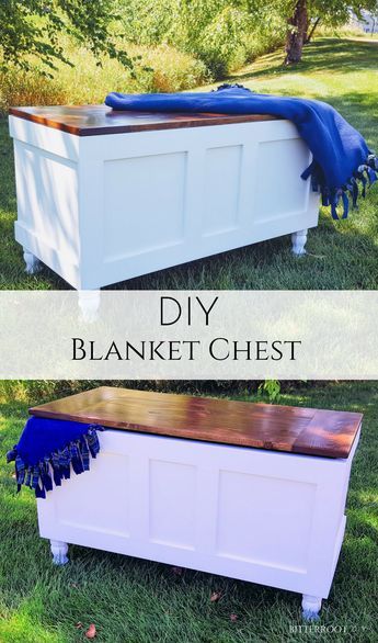 DIY Storage Chest | DIY Blanket Chest #beginnerwoodworking #freeplans #woodwork #doityourself #blanketchest #storage #organization Storage Chest Diy, Diy Blanket Chest, Diy Storage Chest, Diy Bank, Chests Diy, Diy Blanket, Blanket Diy, Blanket Chest, Free Plans