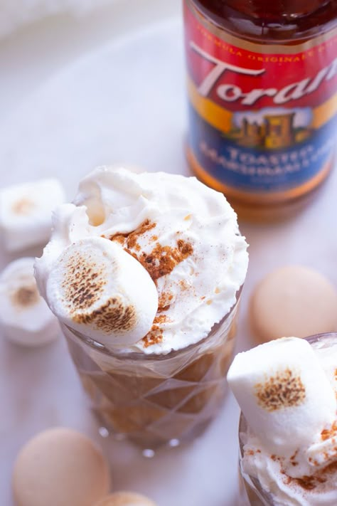 Creamy Toasted Marshmallow Cold Brew Recipe Toasted Marshmallow Cold Brew, Torani Toasted Marshmallow Syrup, Toasted Marshmallow Iced Coffee, Marshmallow Cold Foam Recipe, Toasted Marshmallow Coffee, Toasted Marshmallow Syrup, Marshmallow Latte, Marshmallow Syrup, Marshmallow Coffee