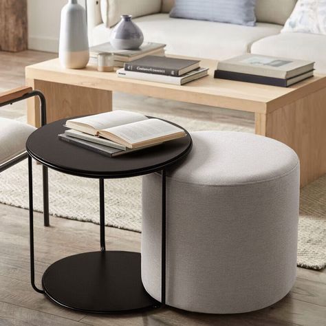 Living Room Tea Side Table & Linen Ottoman in Grey Cushioned Seat Bedside Table | eBay Coffee Table With Stools, Side Table Modern, Linen Ottoman, Coffee Table Lamp, Side End Table, Living Room Balcony, Luxury Dining Room, Black Side Table, Small Coffee Table