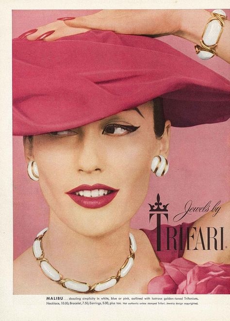 Jewellery Ads, Jewellery Advertising, Jewelry Ad, Patti Hansen, 1950s Jewelry, Jane Russell, Lauren Hutton, Trifari Jewelry, Jewelry Ads