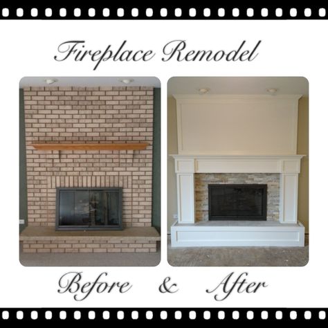 Brick fireplace remodel                                                                                                                                                      More Brick Fireplace Remodel, Entry Area, Fireplace Redo, Fireplace Update, Brick Fireplace Makeover, Fireplace Remodel, Trendy Living Rooms, After Pictures, Diy Fireplace