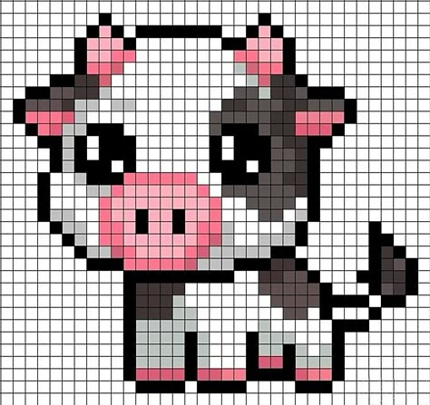 Perler Bead Cow Pattern, Goat Perler Bead Pattern, Truck Pixel Art, Perler Bead Cow, Pixel Cow, Cow Pixel Art, Pixel Crochet Blanket, Square Drawing, Hama Art