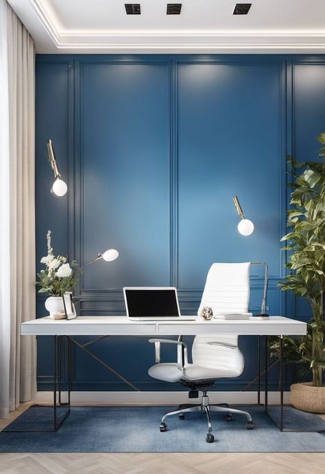 Royal Blue Office, Studio Medico, Dental Office Decor, House Flippers, Blue Office, Dental Office, Home Design Decor, Chiropractic, Wall Paint