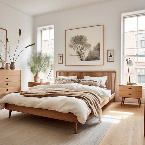 Light Wooden Bedroom, Simple Bedroom Furniture, Ennis House, Earthy Minimalist, Scandinavian Bedroom Decor, Beautiful Bed Designs, Bedroom Scandinavian, Minimal Bedroom, Calming Bedroom