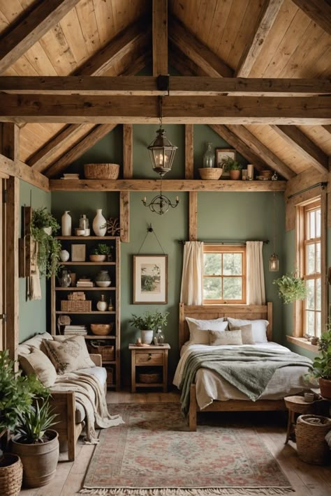 Small Rustic House Interior, Barndominium Living Room Ideas, Barndominium Decorating Ideas, Small Cottage Interiors Living Room, Barndominium Cottage, Small Cabin Bedroom Ideas, Barndominium Bedroom, Scandi Cabin, Modern Cabin Bedroom