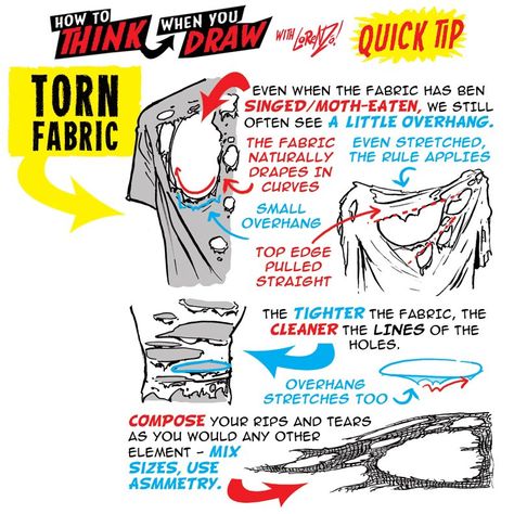 How To Draw Clothes, Etherington Brothers, Draw Clothes, Torn Clothes, Torn Fabric, Comic Tutorial, Fabric Drawing, Shirt Drawing, Drawing Practice