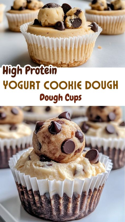 High Protein Yogurt Cookie Dough Cups Healthy Cookie Dough Greek Yogurt, High Protein Frozen Desserts, High Protein Desserts Greek Yogurt, Frozen Greek Yogurt Peanut Butter Chocolate Cups, Vanilla Protein Powder Snacks, High Protein Easy Dessert, Small Protein Snacks, Macro Sweet Treats, High Protein Peanut Butter Cups