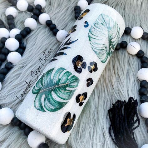 Starbucks Cup Art, Gift For Plant Lover, Monstera Adansonii, Collage Style, Glitter Tumbler Cups, Tumbler Cups Diy, Diy Cups, Monstera Deliciosa, Diy Tumblers