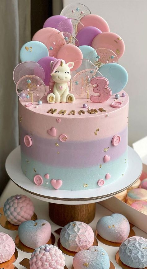 Unicorn Cake For 3rd Birthday, Cute Cakes For Women, Pink 3rd Birthday Cake, Cake Designs Birthday For Kids, Pink Cake Birthday Kids, Pink Candy Cake, Unicorn Cakes Ideas, Girls Birthday Cakes Ideas, Birthday Cakes For Kids Girl