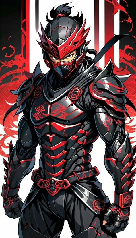 Samurai Armor Art, Ninja Armor, Ninja Red, Futuristic Samurai, Armadura Ninja, Ronin Samurai, Ninja Wallpaper, Marvel Character Design, Arte Ninja