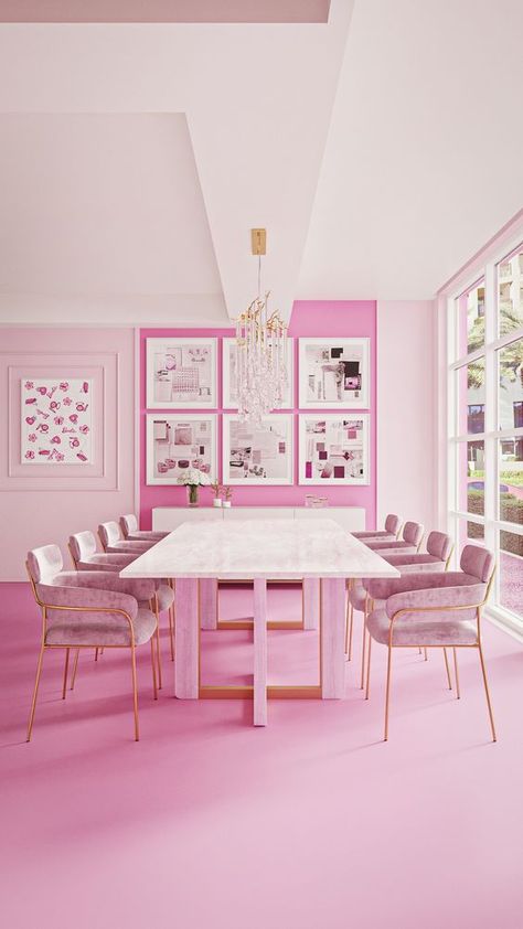 Barbie Pink Interior Design, Barbie Core Aesthetic Room, Barbie Aesthetic Home Decor, Barbie Dream House Aesthetic, Barbiecore Interior, Barbie Icons Aesthetic, Pink Salon Aesthetic, Aesthetic House Design, Barbie Interior