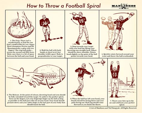 How to Throw a Perfect Football Spiral: An Illustrated Guide Throwing A Football, Football Workouts, Football Drills, Art Of Manliness, Fantasy Sports, Flag Football, A Football, Fantasy Football, Up Game