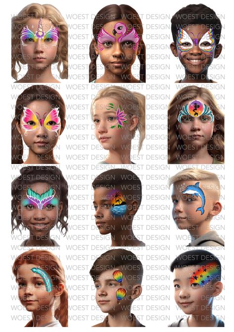 Face Paint Practice Template, Face Paint Board, Face Paint Template, Mermaids Makeup, Girl Face Paint, Children Face Painting, Frozen Face Paint, Unicorn Face Paint, Easy Face Painting