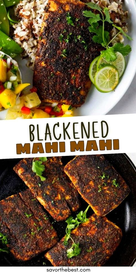 This recipe for blackened mahi mahi is perfect for those busy weeknights when you’re craving something healthy and flavorful but don’t have much time to spare. With just a few simple ingredients and less than 20 minutes, you can whip up a meal that the whole family will love. The fish is coated in a flavorful spice blend and cooked until it is chard and smoky on the outside and flaky and tender on the inside. Mahi Recipes, Blackened Mahi Mahi, Mahi Mahi Recipes, Spicy Seafood, Paprika Pepper, Creamy Ranch Dressing, Blackened Seasoning, Gluten Free Main Dishes, Ginger Black