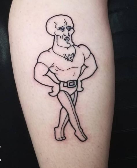 Handsome Squidward Tattoo, Spongebob And Squidward Tattoo, Weirdo Tattoo, Squidward Tattoo, Spongebob Tattoo Ideas, Tattoos Stencil, Lobster Tattoo, Dumbest Tattoos, Tattoo Fillers