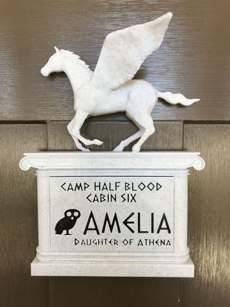 "This Percy Jackson inspired Camp Half Blood sign is perfect for the demigod in your life! Sign measures approximately 5.75\" x 7.5\" and mounts to a door with double-sided foam tape. Each sign will be very similar to the example shown. As they are individually made, no two pieces will be identical. This item is 3D-printed from durable PLA plastics, making it durable, waterproof, and fingerprint-resistant. Colors will never chip, scratch, or peel. Washable with soap and water or alcohol. Great f Percy Jackson Crafts, Demi God, Bedroom Door Sign, Personalized Bedroom, Steven Universe Drawing, Percy Jackson Memes, Percy Jackson Art, Percy Jackson Books, Greek God