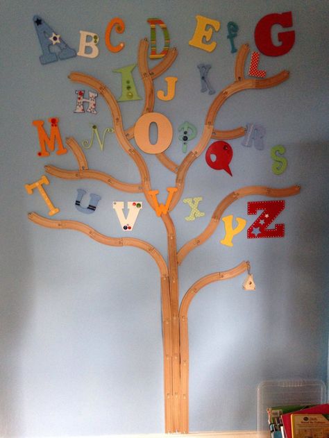 Tree Playroom, Train Bedroom Decor, Tree On Wall, Amazing Playroom, Train Bedroom, Class Tree, Kids Therapy, Alphabet Train, Daycare Decor