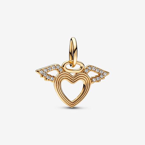 Pandora Gold Charms, Gold Pandora Charms, Sketch Jewelry, Radiating Lines, Charms Disney, Ali D'angelo, Gold Pandora, Dream Bracelet, Angel Wings Heart