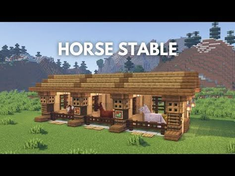 Minecraft Stables Horses, Mincraft Idea Horse Stable, Minecraft Builds Horse Stable, Minecraft Stable Build, Minecraft Farm On Hill, Stables In Minecraft, Minecraft How To Build Houses, Horse Farm Minecraft, Aesthetic Horse Stable Minecraft