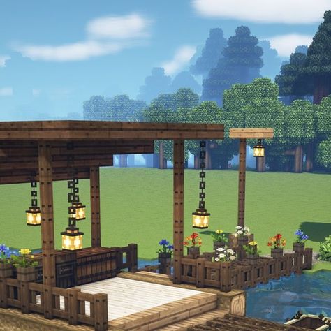 Minecraft Building Ideas Dock, Minecraft Dock Decoration, Cherry Wood Gazebo Minecraft, Mincraft Idea Dock, Minecraft Dock Design Aesthetic, Fishing Dock Minecraft Ideas, Cute Minecraft Dock, Small Dock Minecraft, Dock In Minecraft