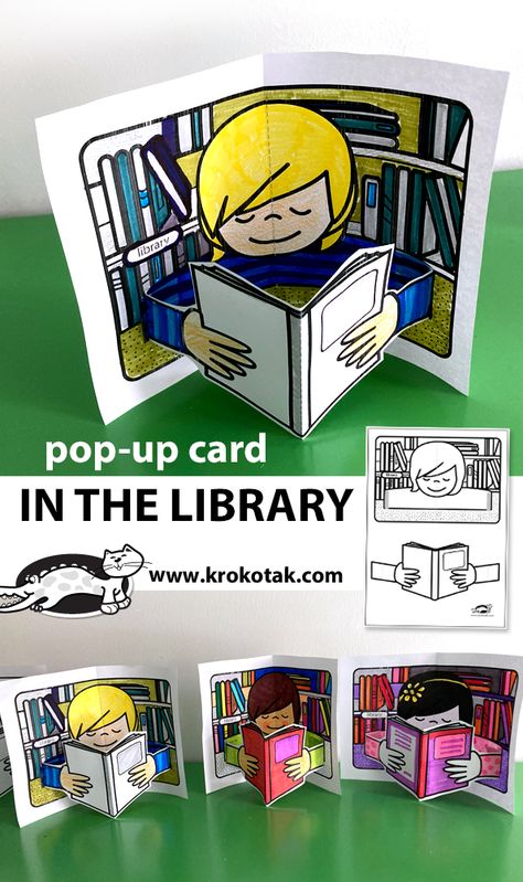 krokotak | books Book Art And Craft, Pop Up Paper Craft, Books Crafts For Kids, Take And Make Crafts For Kids Library, Library Crafts For Kids, Book Related Crafts, Library Activities For Kids, Book Crafts For Kids, Book Craft Ideas