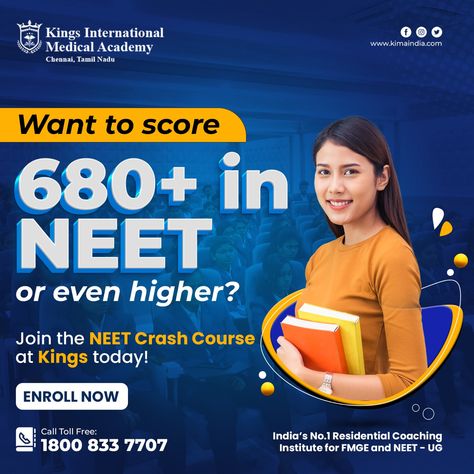 Join NEET crash course at Kings and clear the upcoming NEET exam. Admissions are open. Hurry up! Call Toll-Free: 1800 833 7707 Website: https://kimaindia.com Facebook: https://www.facebook.com/KingsInternationalMedicalAcademy/ Instagram: https://www.instagram.com/kingsmedicalacademy/ YouTube: https://www.youtube.com/c/KingsInternationalMedicalAcademy Twitter: https://twitter.com/KIMAindia #KingsInternationalMedicalAcademy #IndiasNo1ResidentialcoachinginstituteforNEETandFMGE Neet Admission Open, Neet Exam, Mock Test, Republic Day, Crash Course, Creative Ads, Study Materials, Medical School, Lets Go