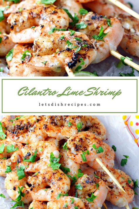 This grilled shrimp is sprinkled with Tajin seasoning, skewered, grilled and then garnished with freshly squeezed lime juice and chopped cilantro in a healthy meal that's on the table in minutes. Tajin Shrimp, Tajin Seasoning, Salted Shrimp, Shrimp Marinade, Cilantro Lime Shrimp, Fish Recipes Baked, Salmon And Shrimp, Lime Shrimp, Easy Holiday Recipes