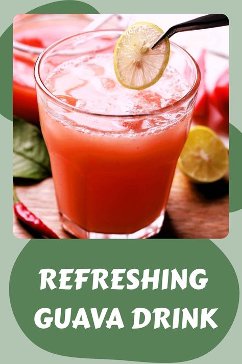 Refreshing guava drink garnished with a lime slice. Guava Juice Recipe, Indian Beverages, Guava Desserts, Guava Drink, Guava Syrup, Guava Recipes, Ginger Lemonade, Guava Juice, Coconut Smoothie