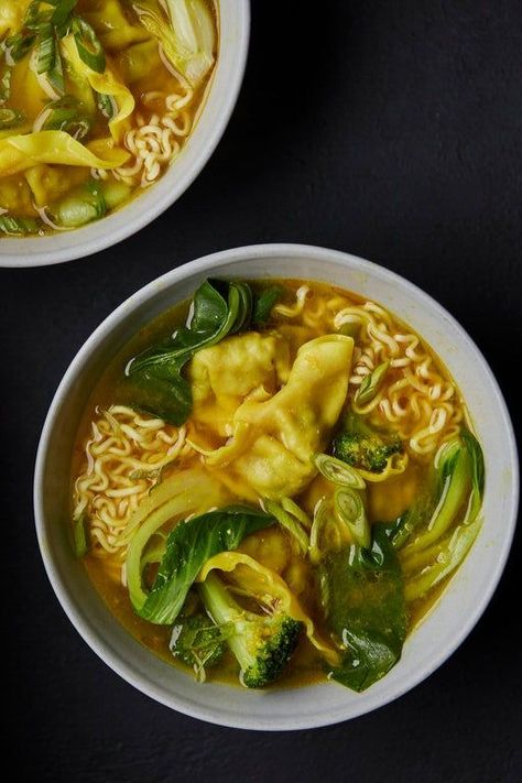 Dumpling Noodle Soup, Homemade Wontons, Easy Grilled Cheese, Wonton Noodle Soup, Fried Capers, Wonton Noodles, Frozen Dumplings, Tom Yum Soup, Soup Base