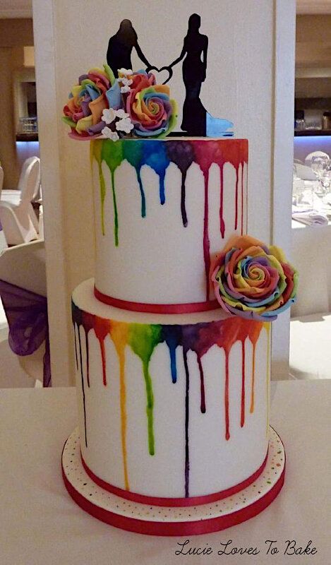 Colourful Wedding Cake, Rainbow Wedding Theme, Rainbow Wedding Cake, Gay Wedding Cakes, Colorful Wedding Cakes, Vegan Wedding Cake, Cake Wrecks, Vegan Wedding, Groom Wedding Cakes